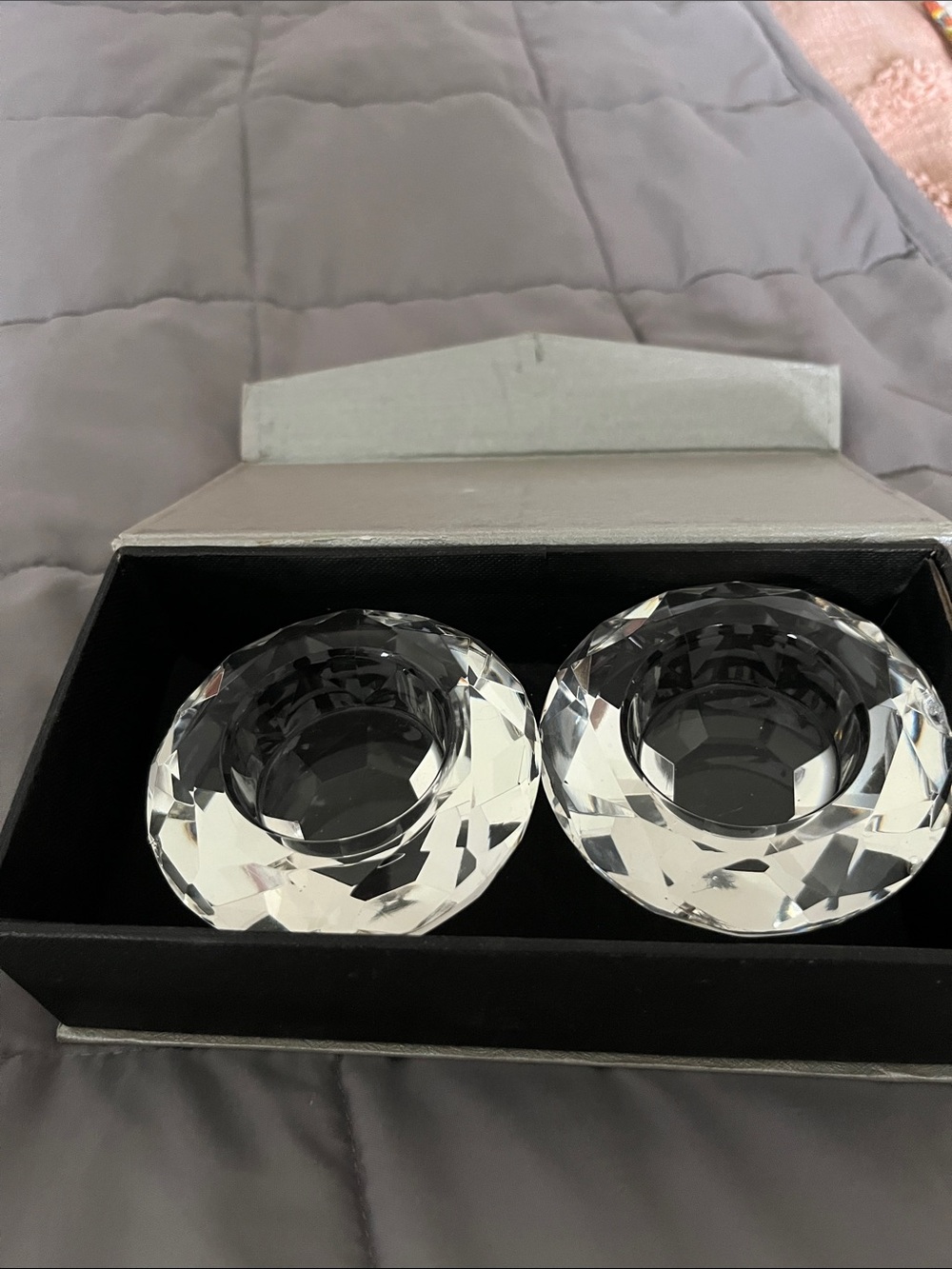 Verdici Faceted Crystal Tealight Holders - Set of 2